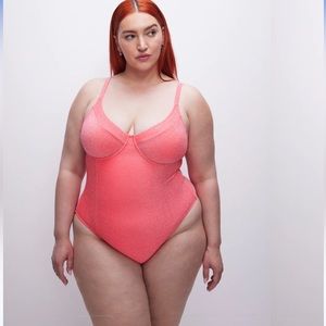 Good American full piece fiery coral sparkle swimsuit
